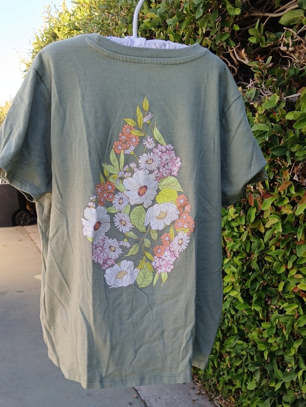 Volcom Olive Green Short Sleeve Tee with Floral Back Print